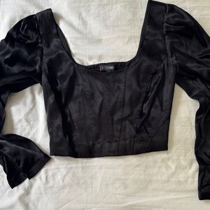 INTERMIX Black Satin Square Neck Blouse